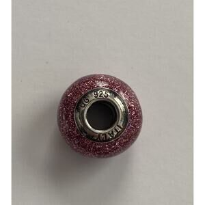 Sterling Silver Pink Glitter Spacer Bead For Charm Bracelet Necklace 925 Italy
